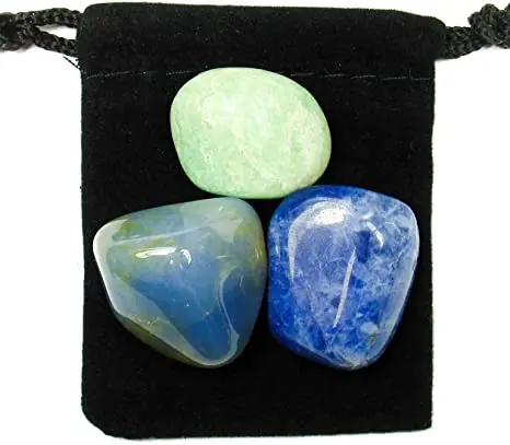 Throat Chakra Tumbled Crystal Healing Set with Pouch