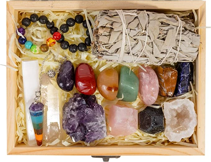 Premium Healing Crystals Kit 16-pcs Chakra Set with Gift Box