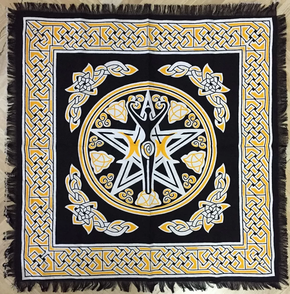 Yellow Triple Moon Pentagram Altar Cloth